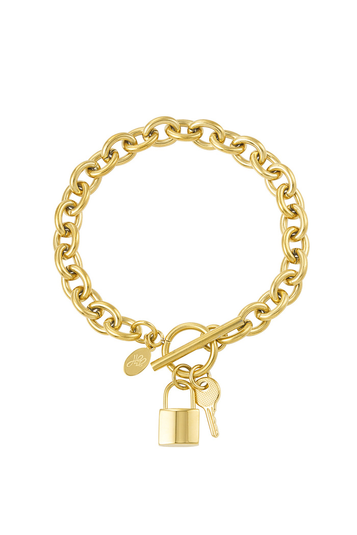 Bracelet gros maillons avec clé & cadenas - or 