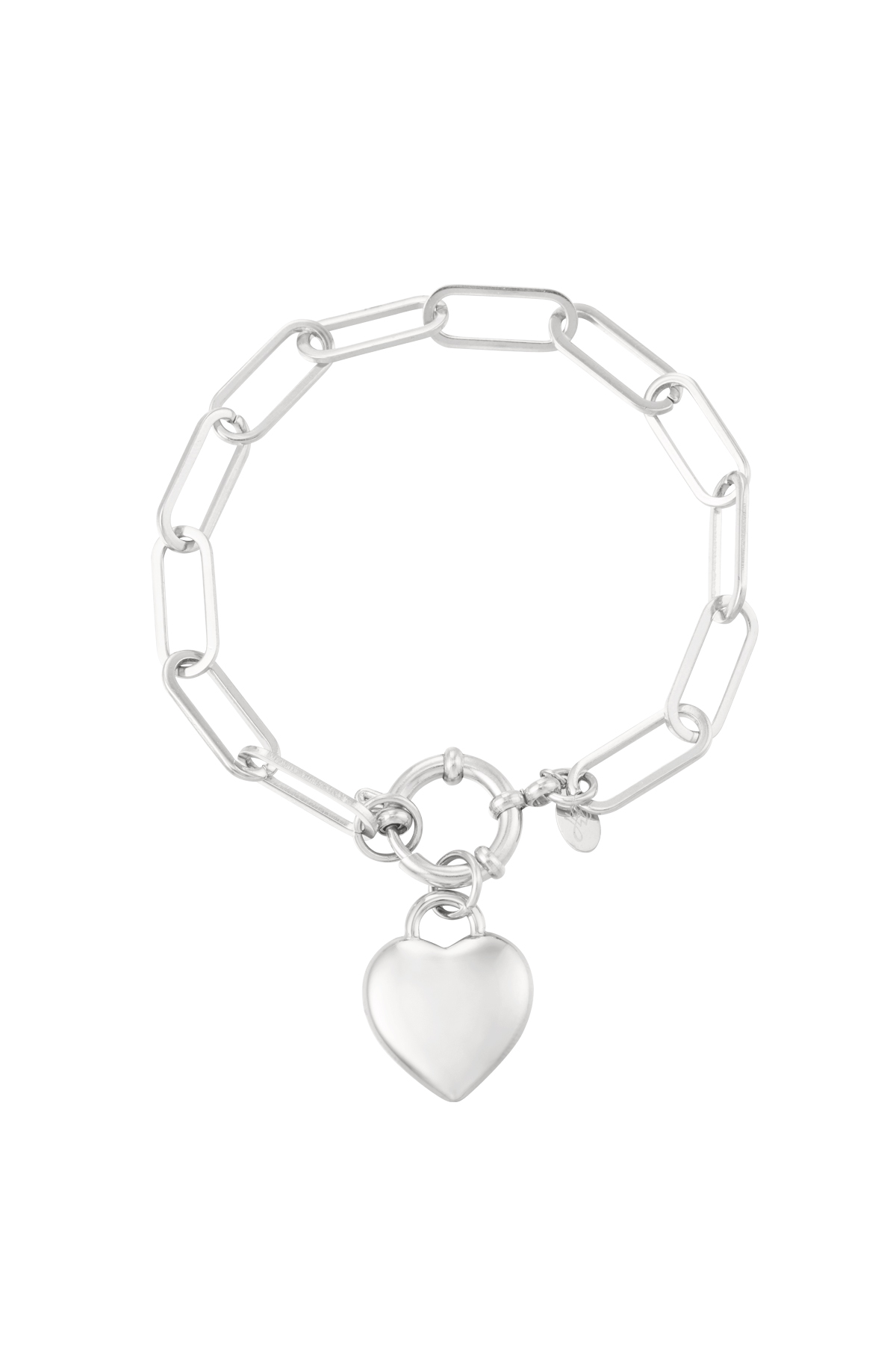 Link bracelet with heart - silver