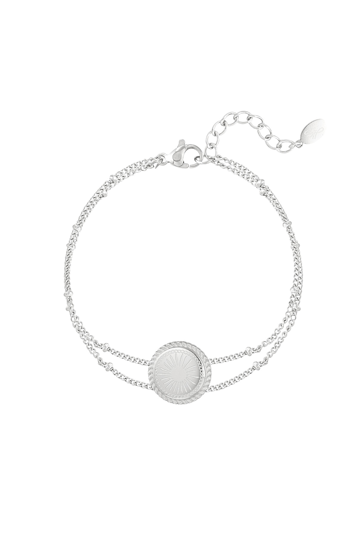 Double link bracelet with coin - silver