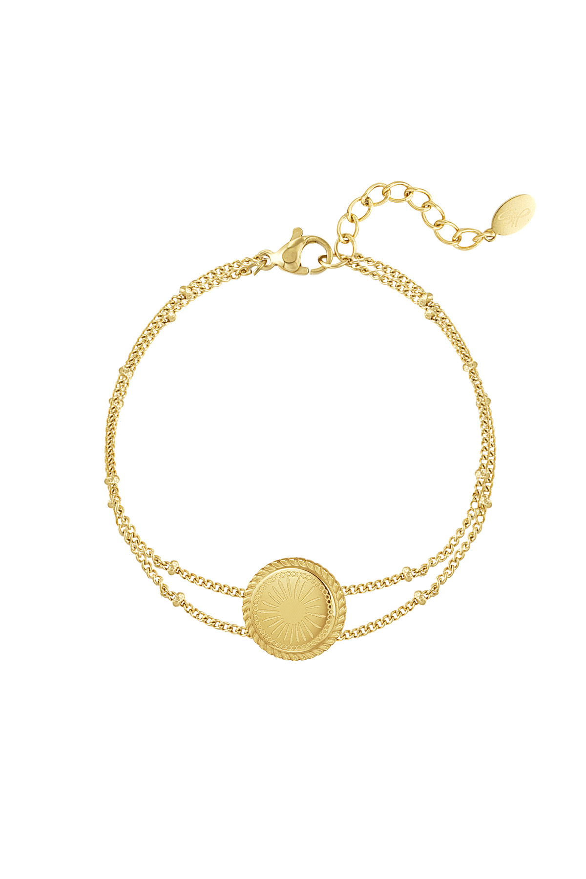 Double link bracelet with coin - gold 