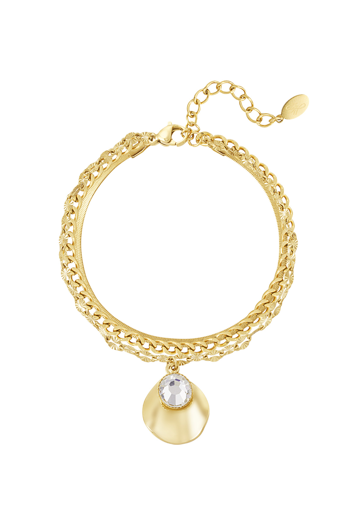 Double link bracelet with stone - gold