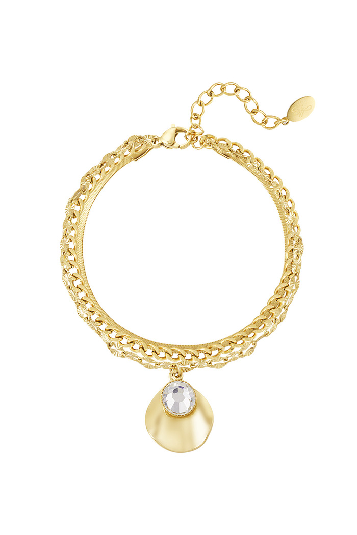 Double link bracelet with stone - gold 