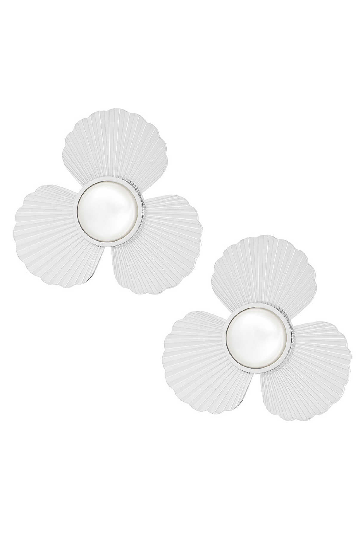 Earrings flower with pearl - silver h5 