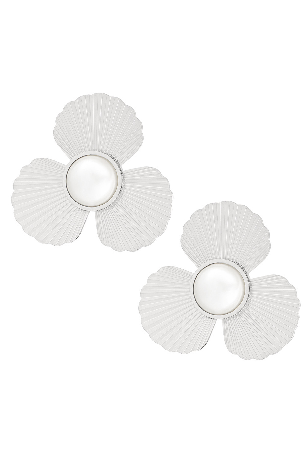 Earrings flower with pearl - silver 