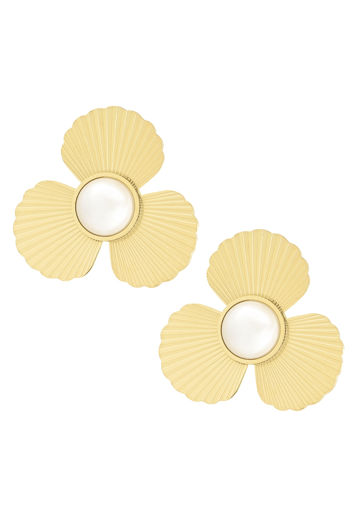 Earrings flower with pearl - gold