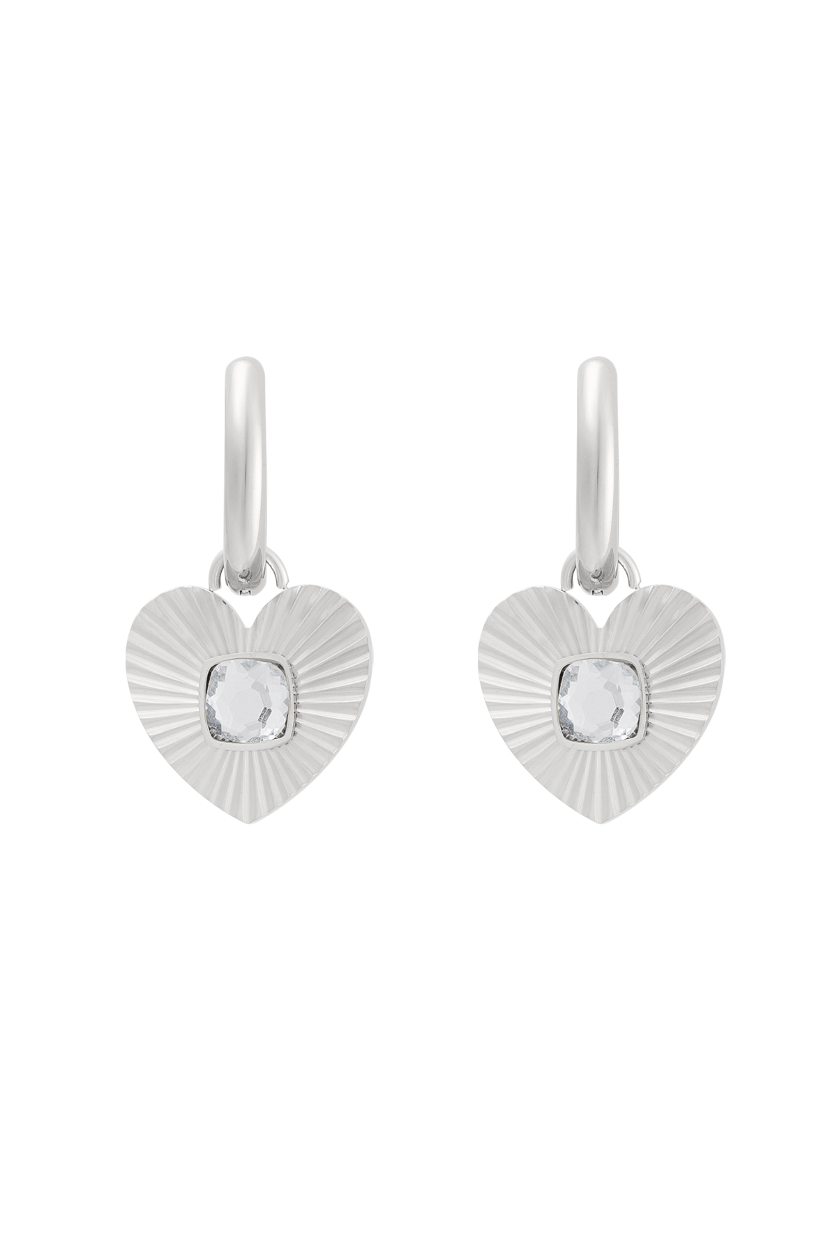Ohrringe Herz mit Stein - Silber/Weiß