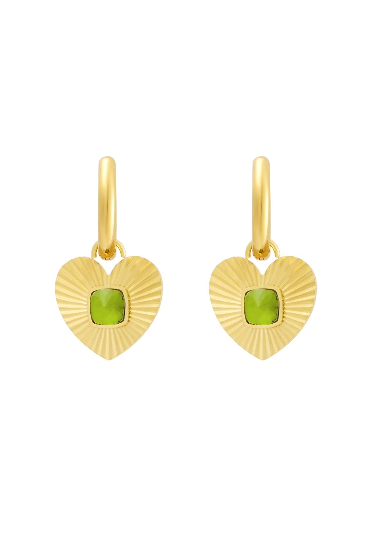 Earrings heart with stone - gold/green 