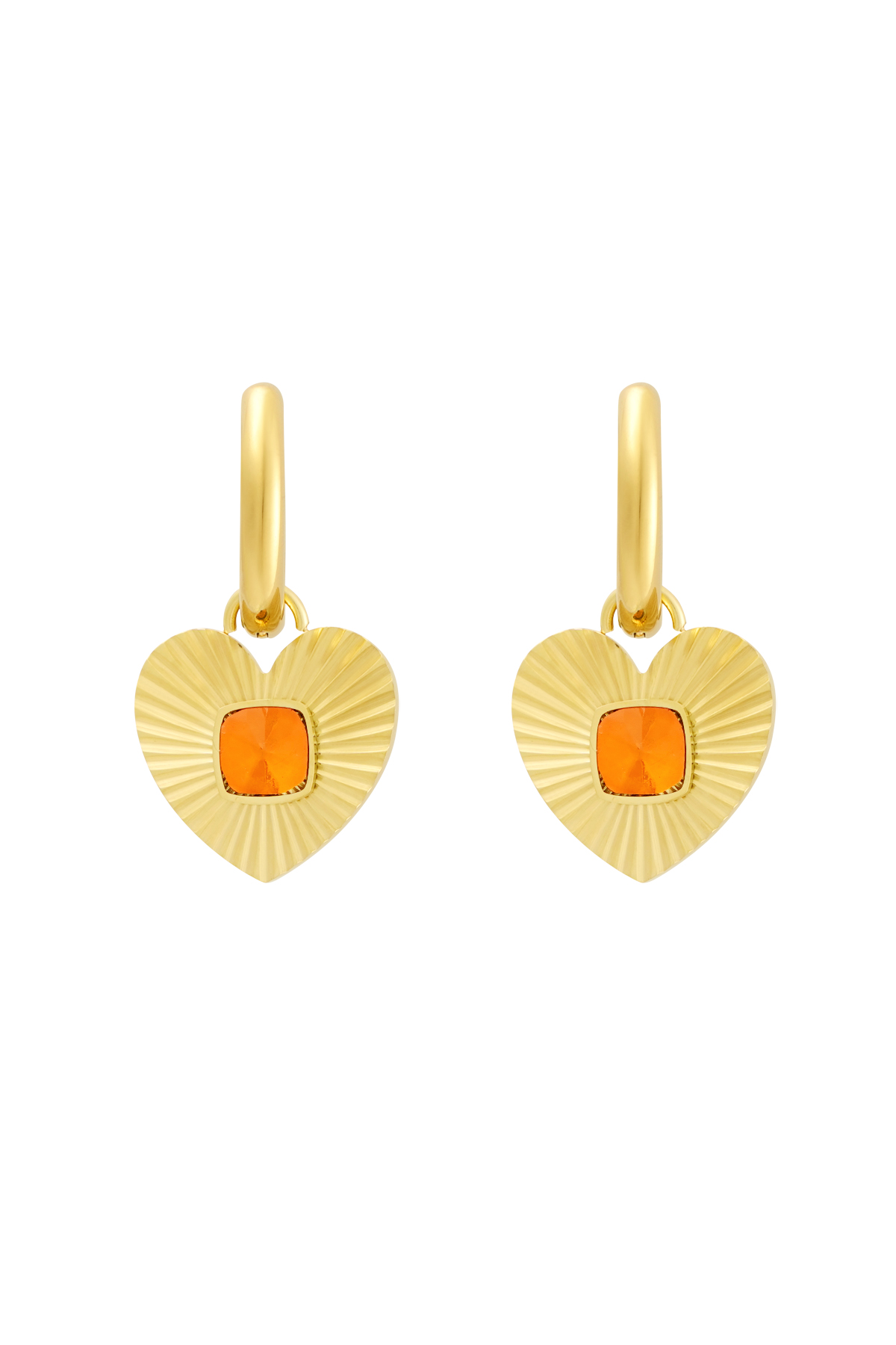 Earrings heart with stone - gold/orange 