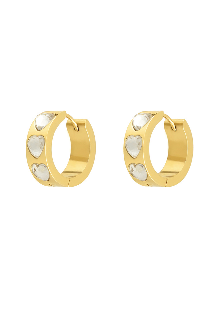 Earrings hearts stones - gold/white 