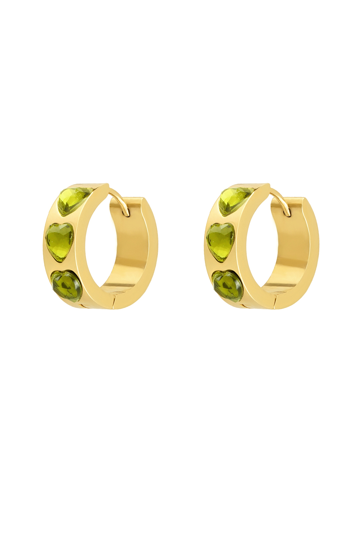 Ohrringe Herzen Steine - Gold/Grün