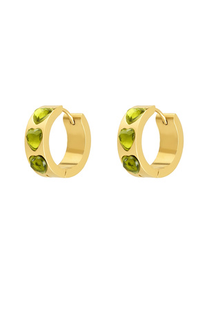 Earrings hearts stones - gold/green h5 