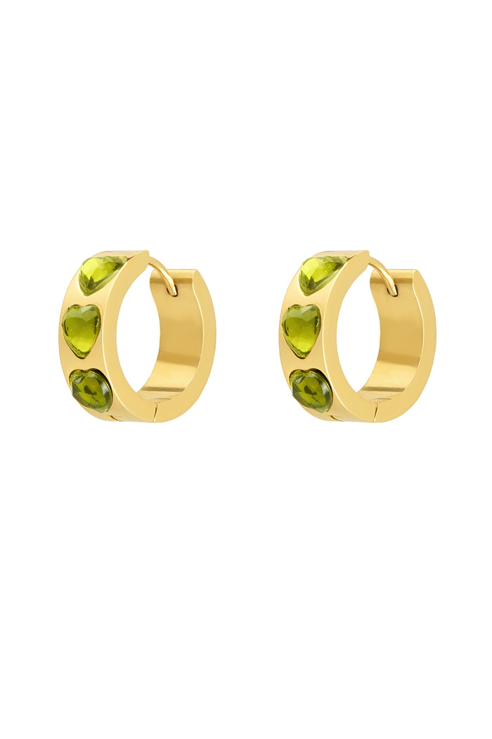 Earrings hearts stones - gold/green 