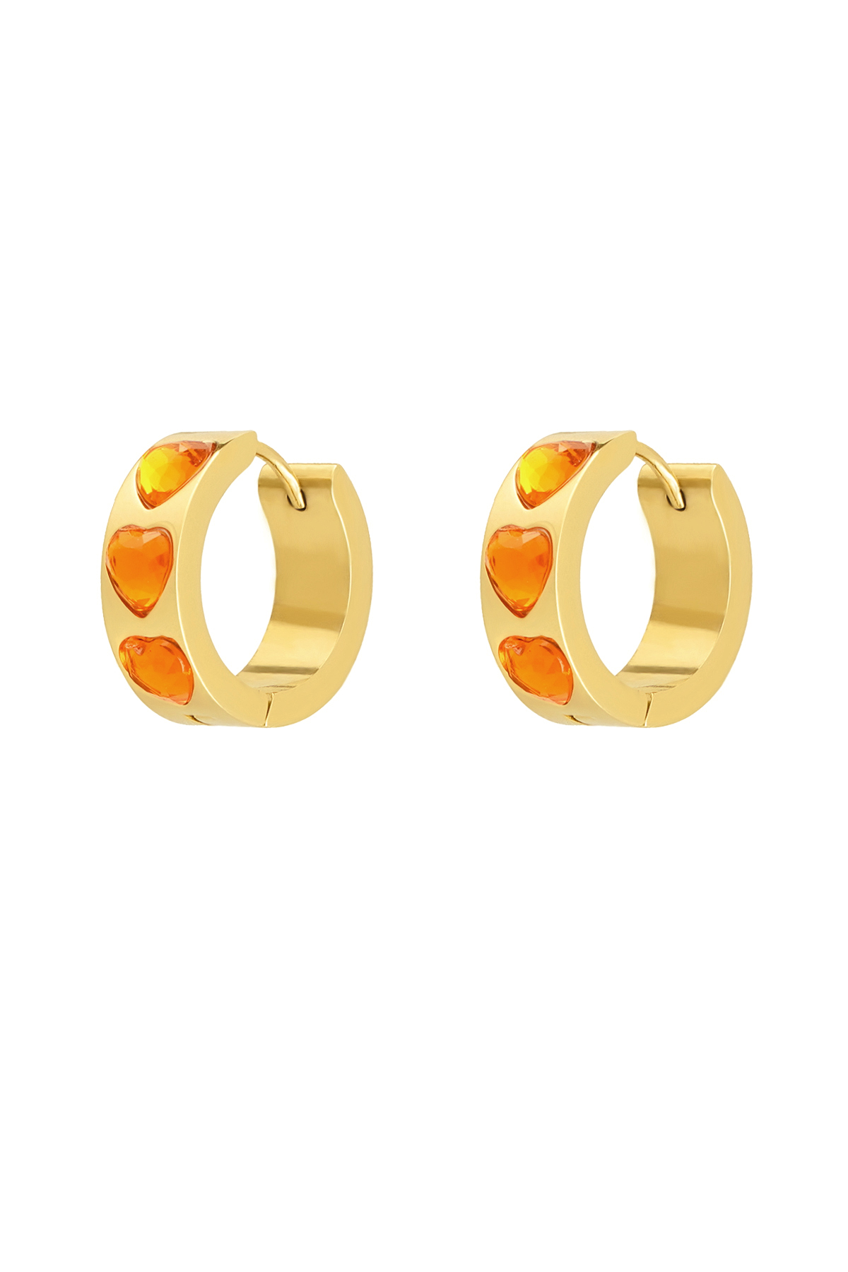 Boucles d'oreilles coeurs pierres - or/orange h5 