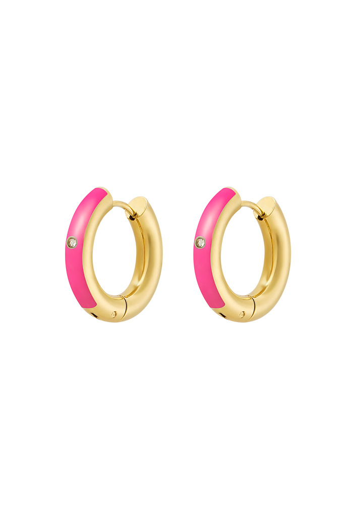 Creoles colored with stone - gold/fuchsia 