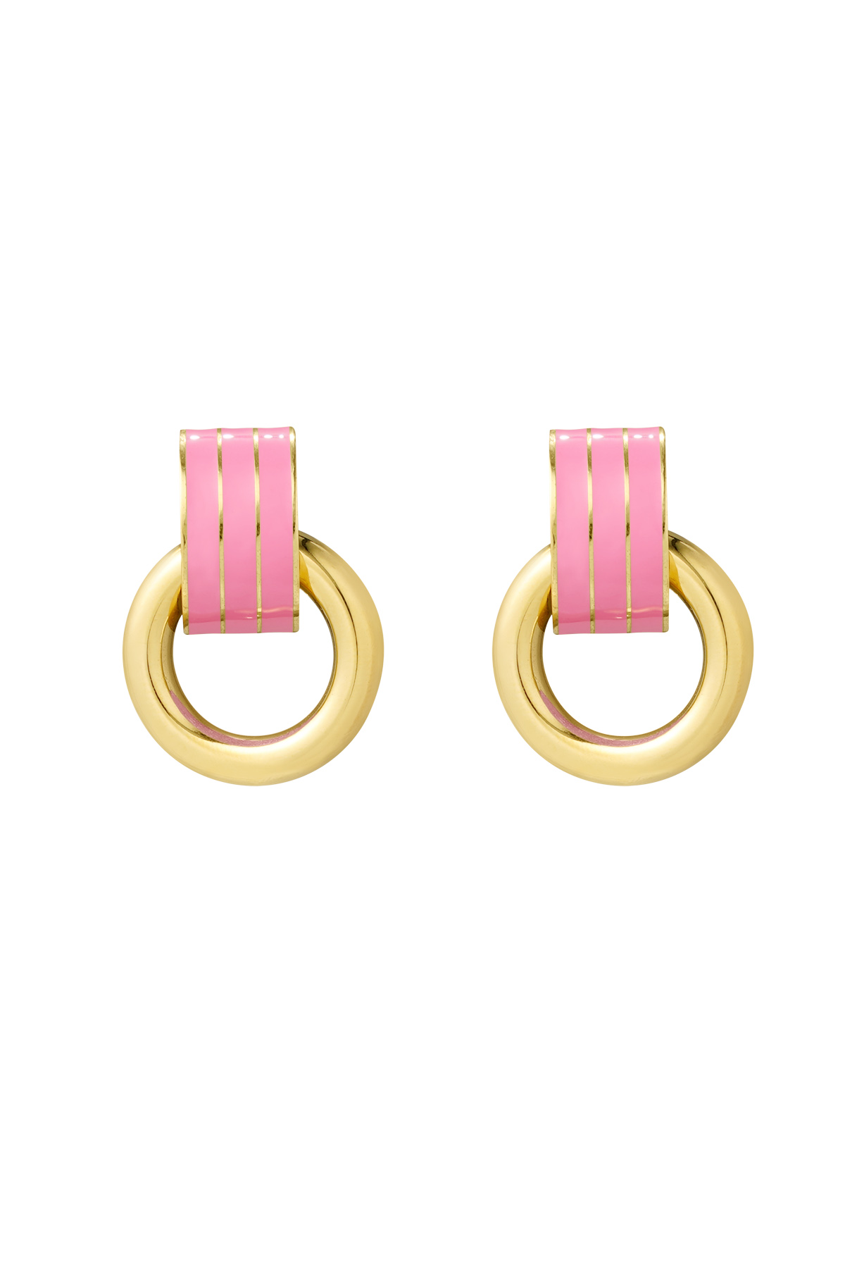 Earring double layer pink - gold 
