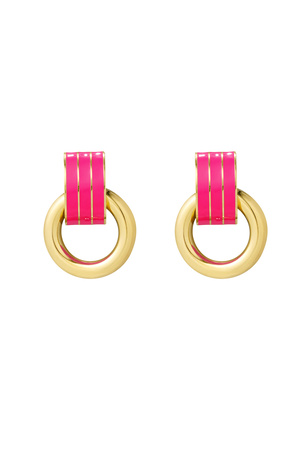 Earring double layer fuchsia - gold h5 