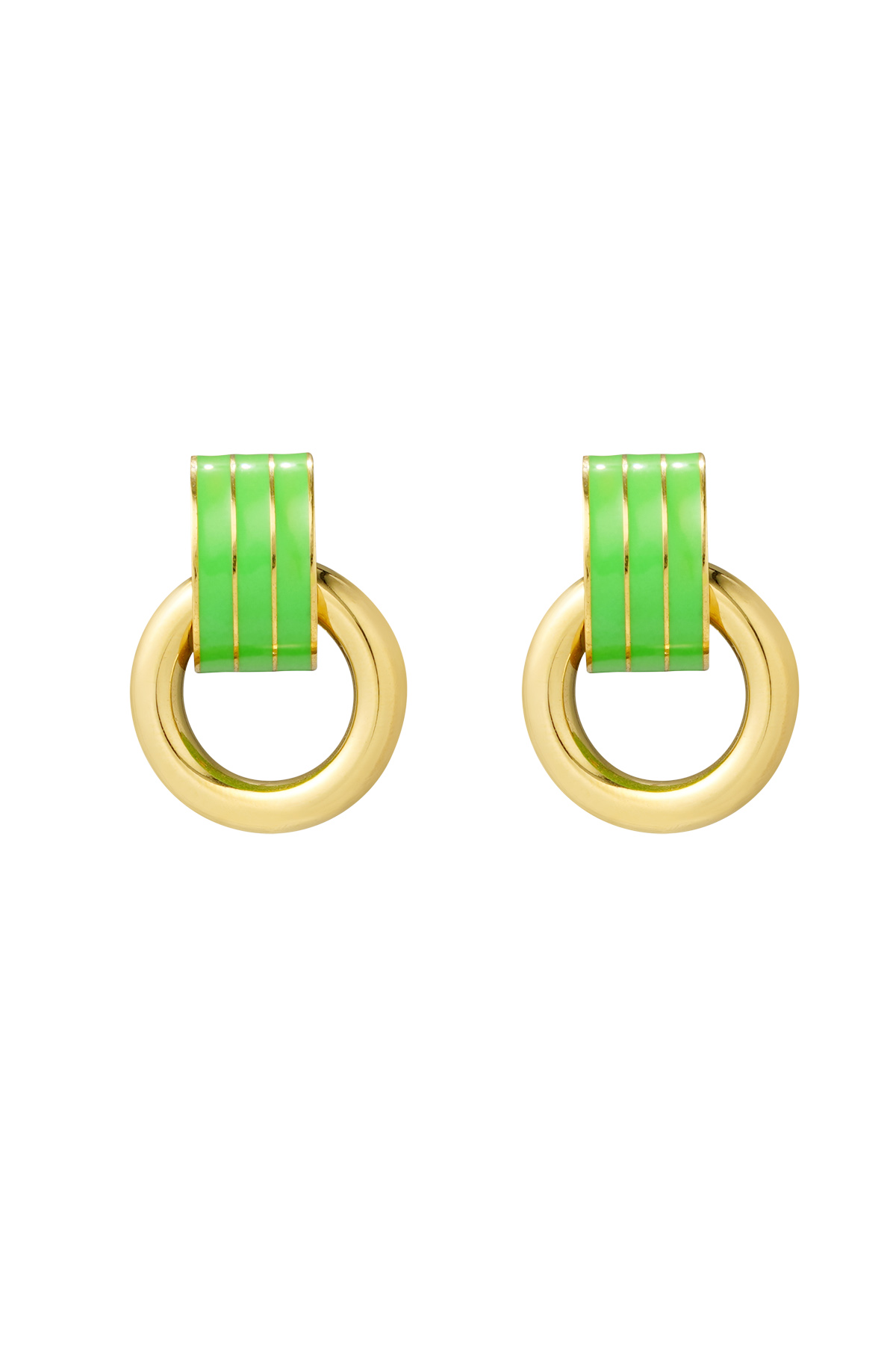Earring double layer green - gold 