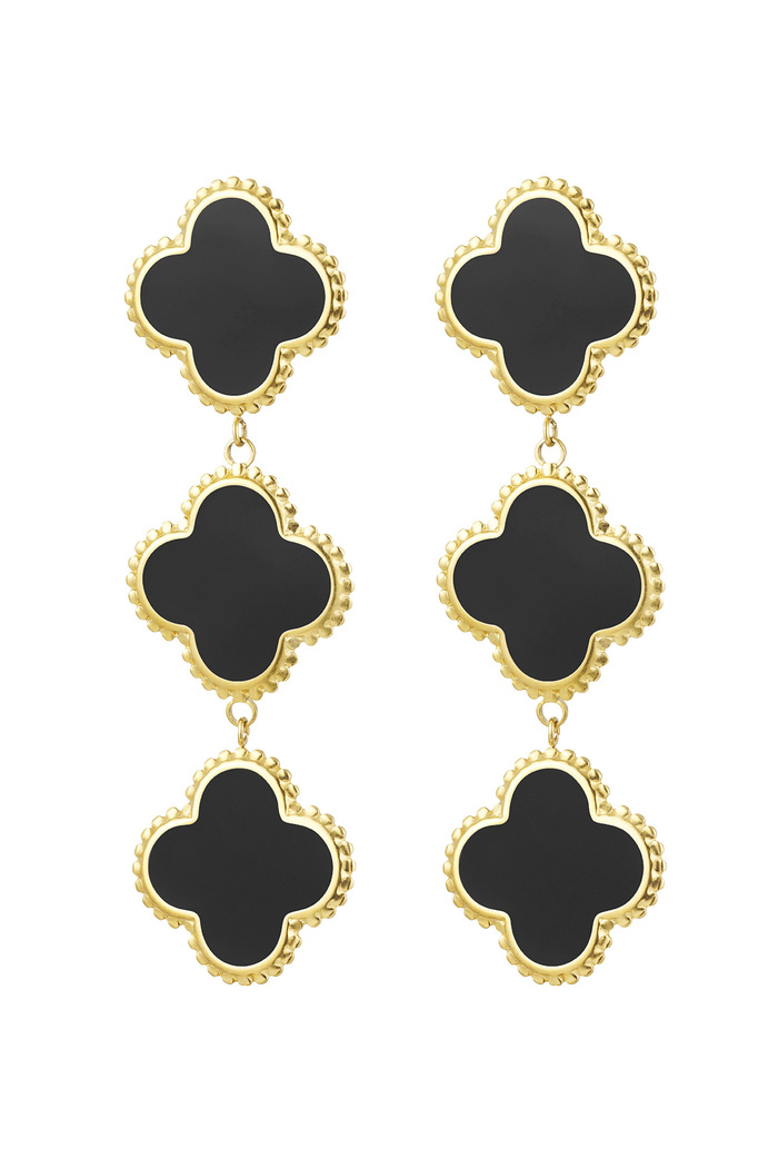 Earrings 3 clovers - black Stainless Steel 