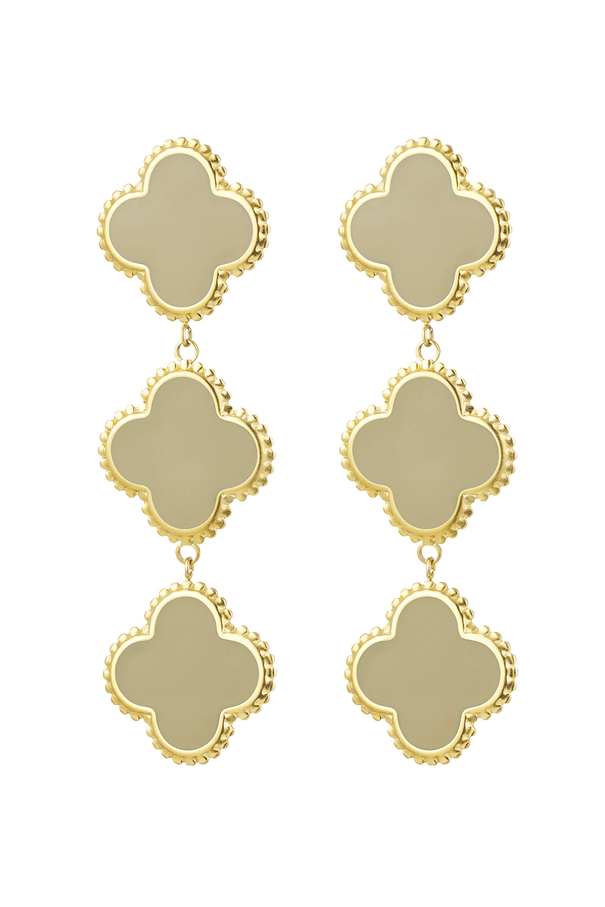 Earrings 3 clovers - beige Stainless Steel 2