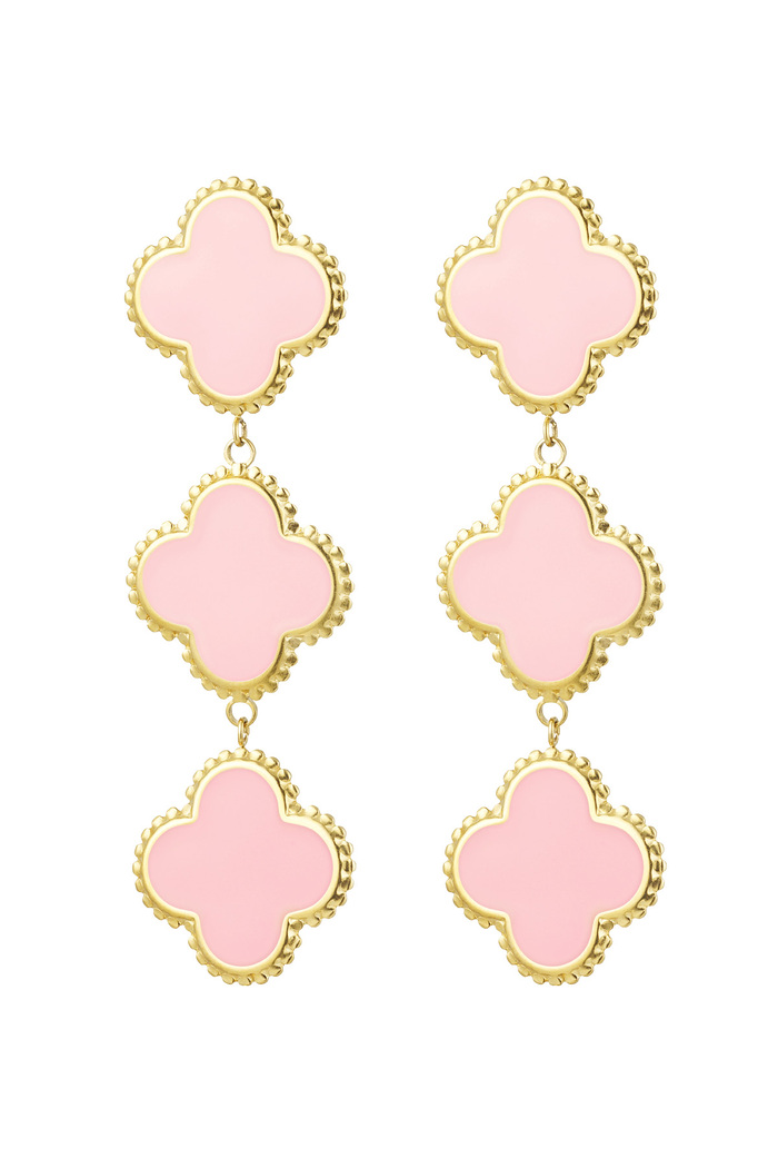 Earrings 3 clovers - pastel pink Stainless Steel 