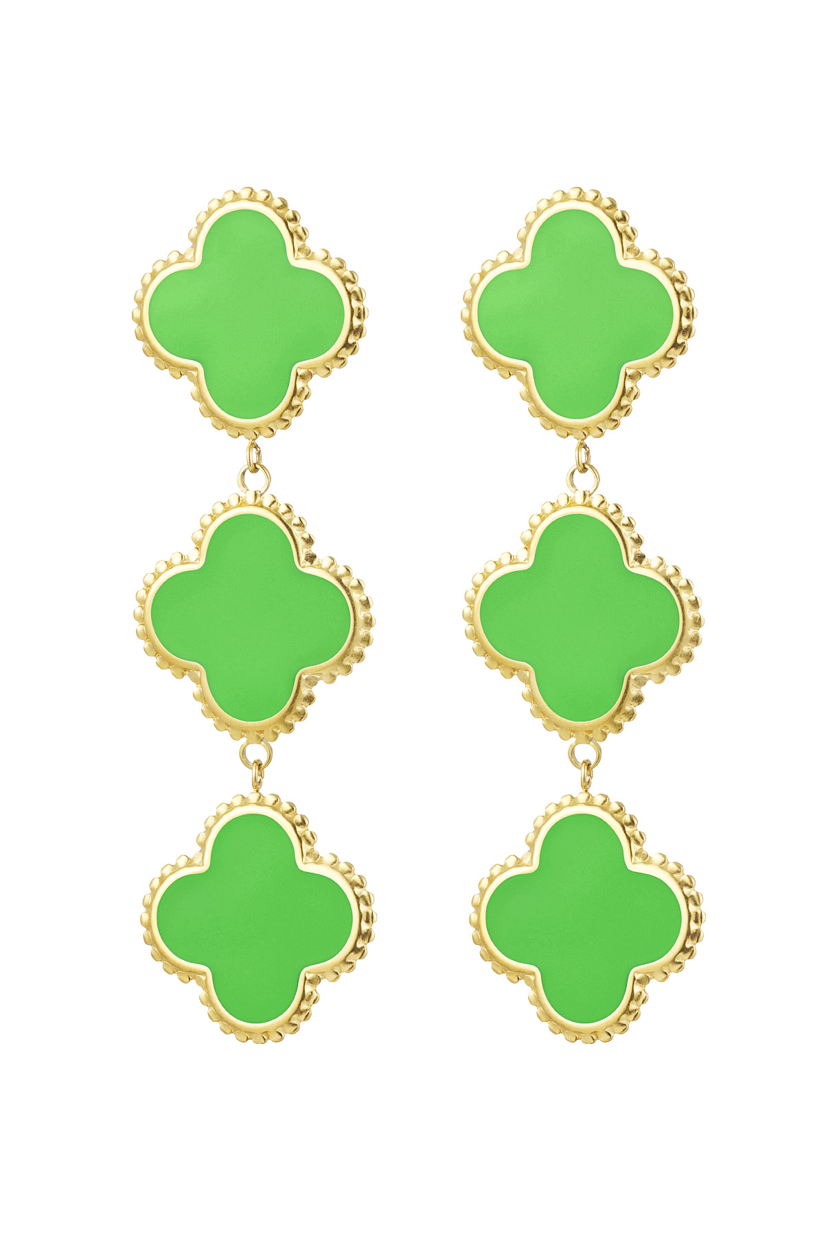 Earrings 3 clovers - green Stainless Steel