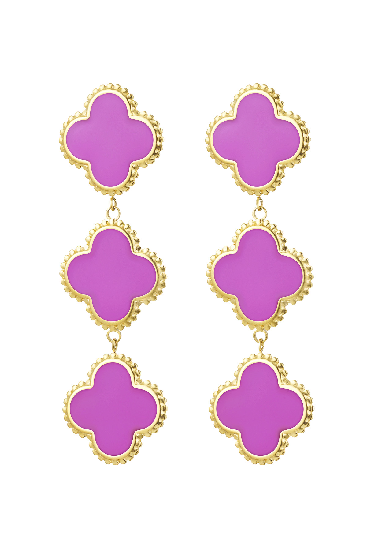 Earrings 3 clovers - purple Stainless Steel