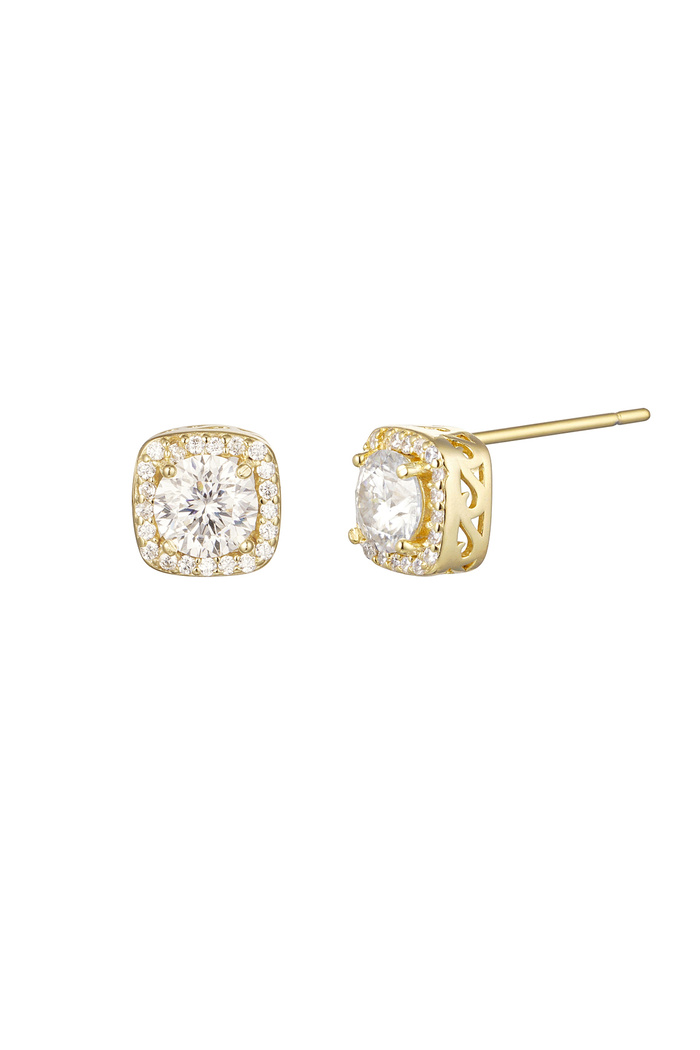 Ear studs square stone - gold 
