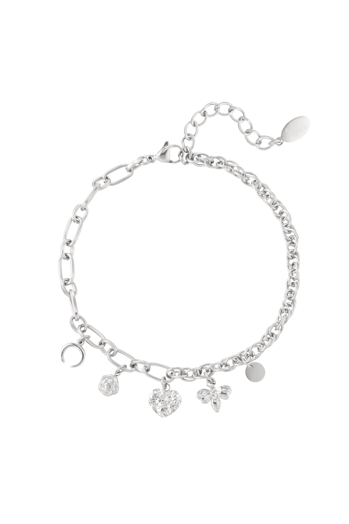 Bracelet different links with charms - silver