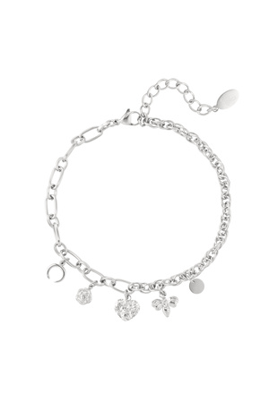 Bracelet different links with charms - silver h5 