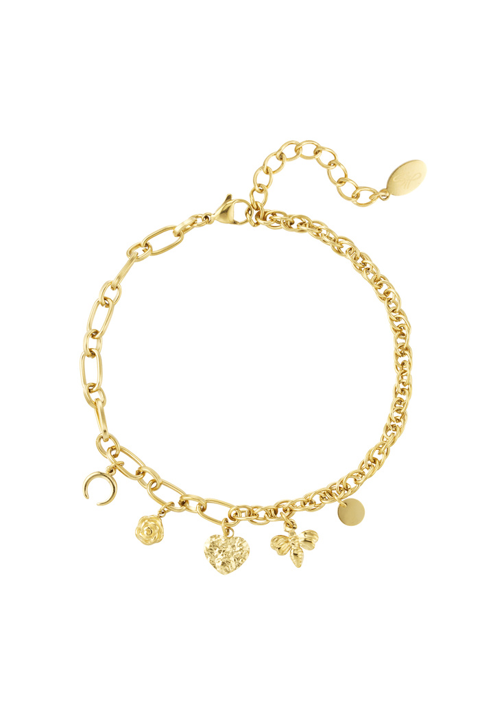 Bracelet different links with charms - gold 