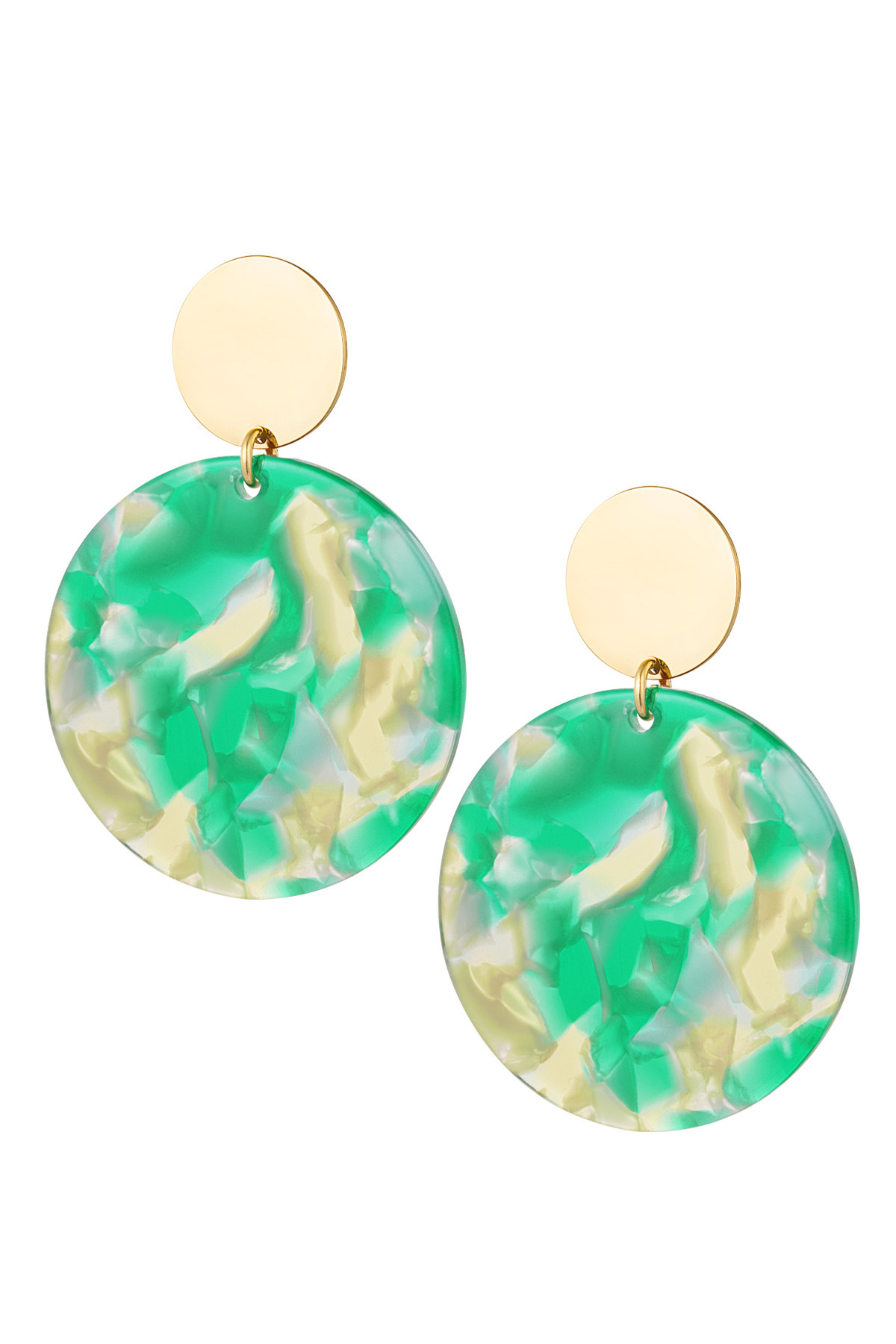 Earring circle with gold detail green - gold