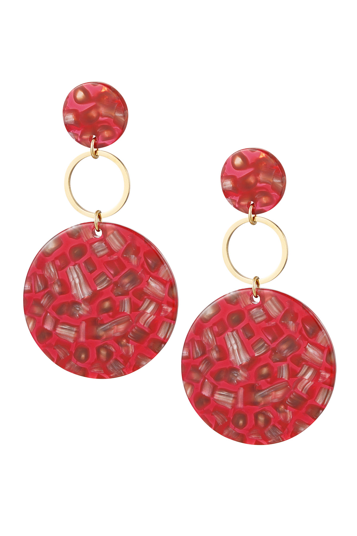 Earrings circles pattern red - gold