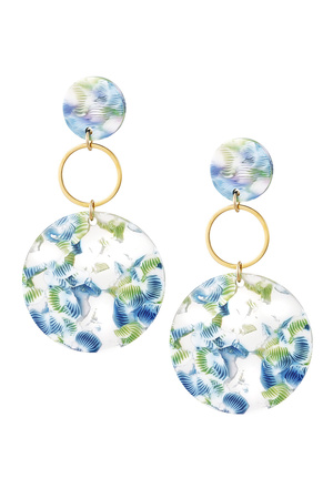 Earrings circles pattern blue/green - gold h5 