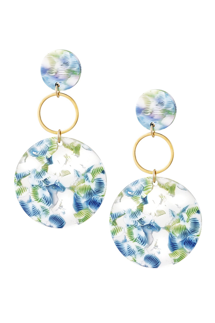 Earrings circles pattern blue/green - gold 