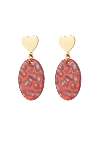 Earring heart and oval red - gold h5 