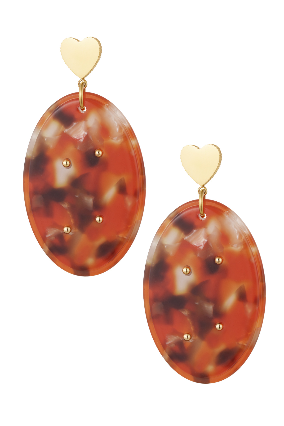 Earring heart and oval studs red - gold h5 