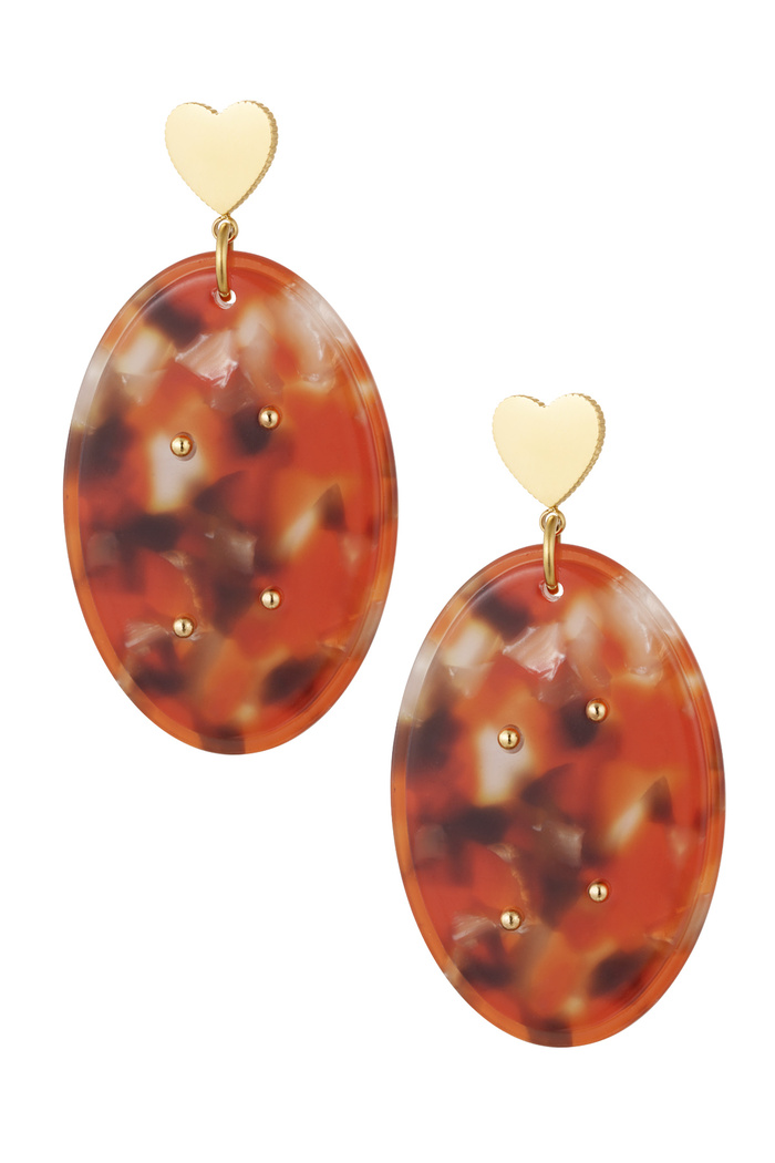 Earring heart and oval studs red - gold 