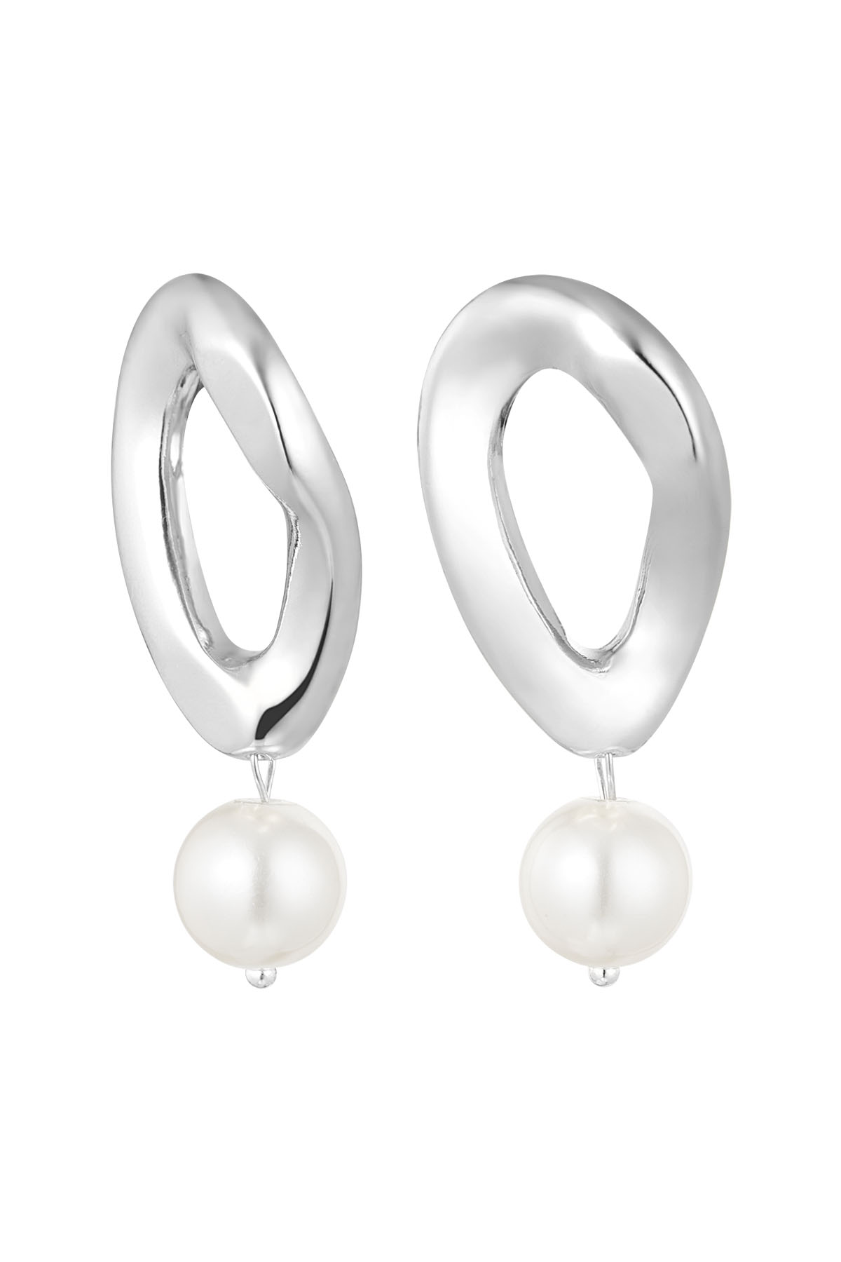 Earrings asymmetrical with pearl - silver 
