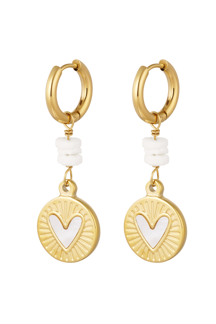Ohrringe mit hängender Herzmünze - Gold/Weiß 