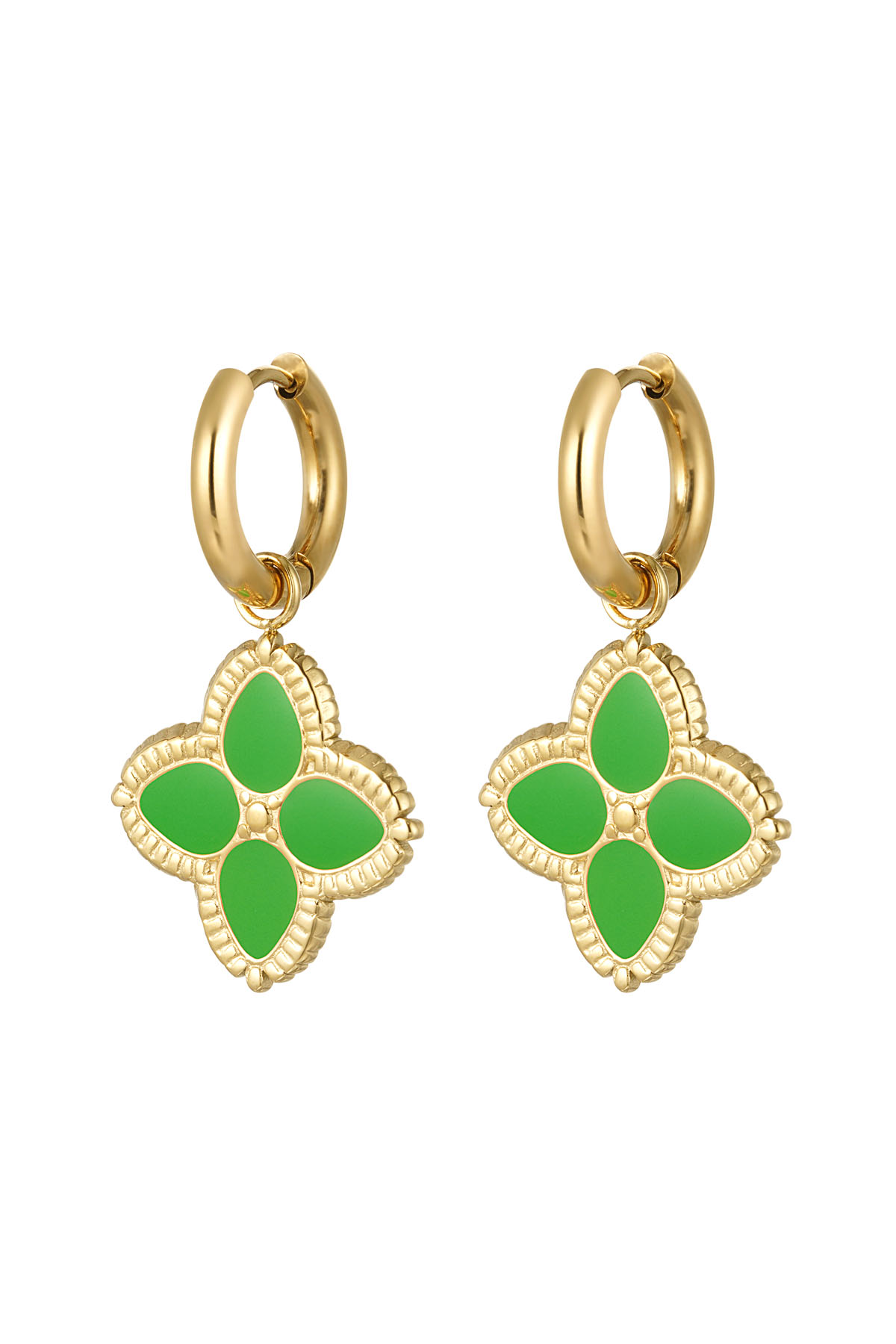 Earring clover green - Gold color 2