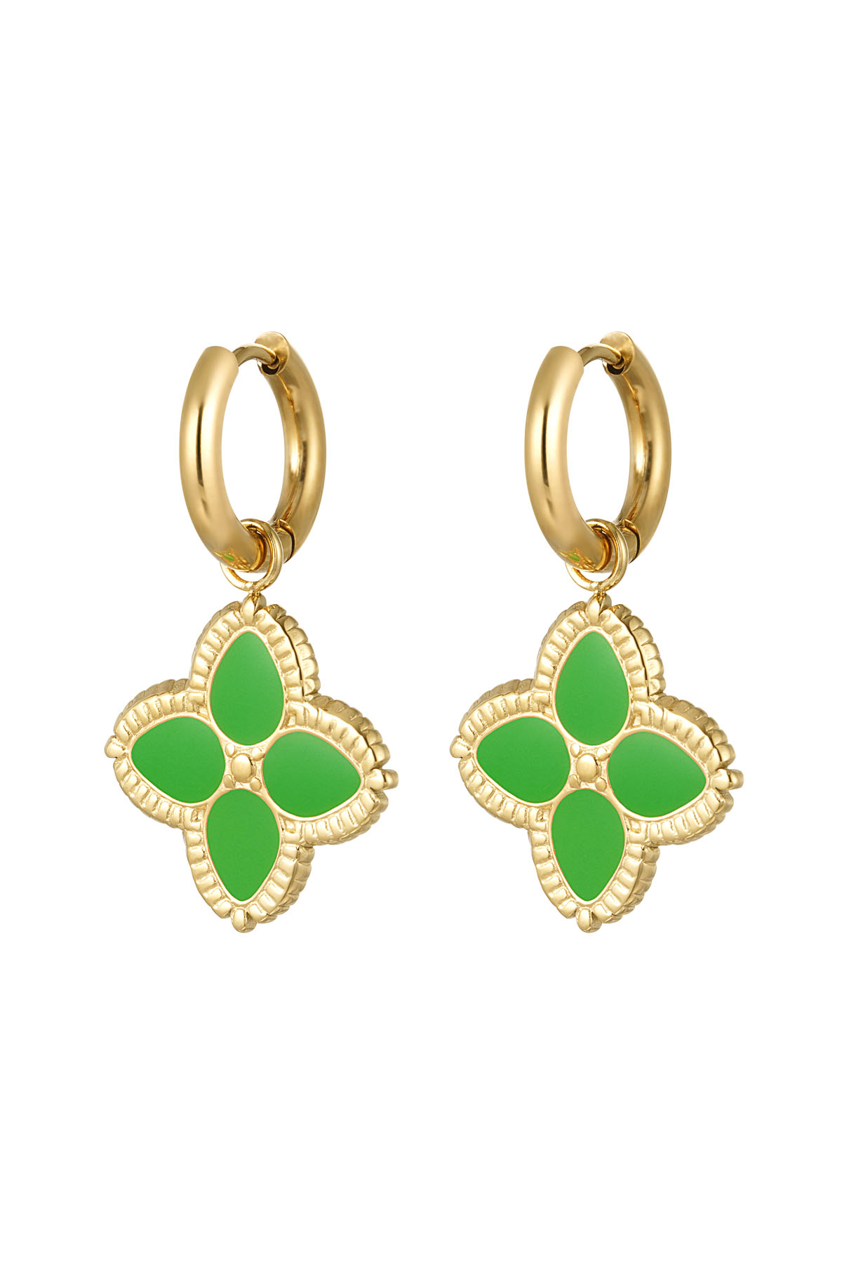 Earring clover green - gold