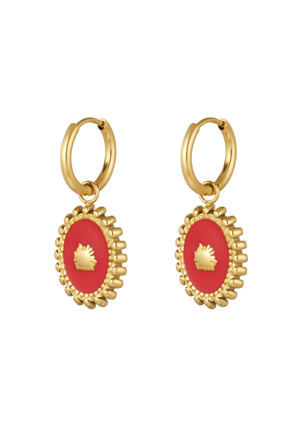 Earrings colorful vintage charm - Gold color/red