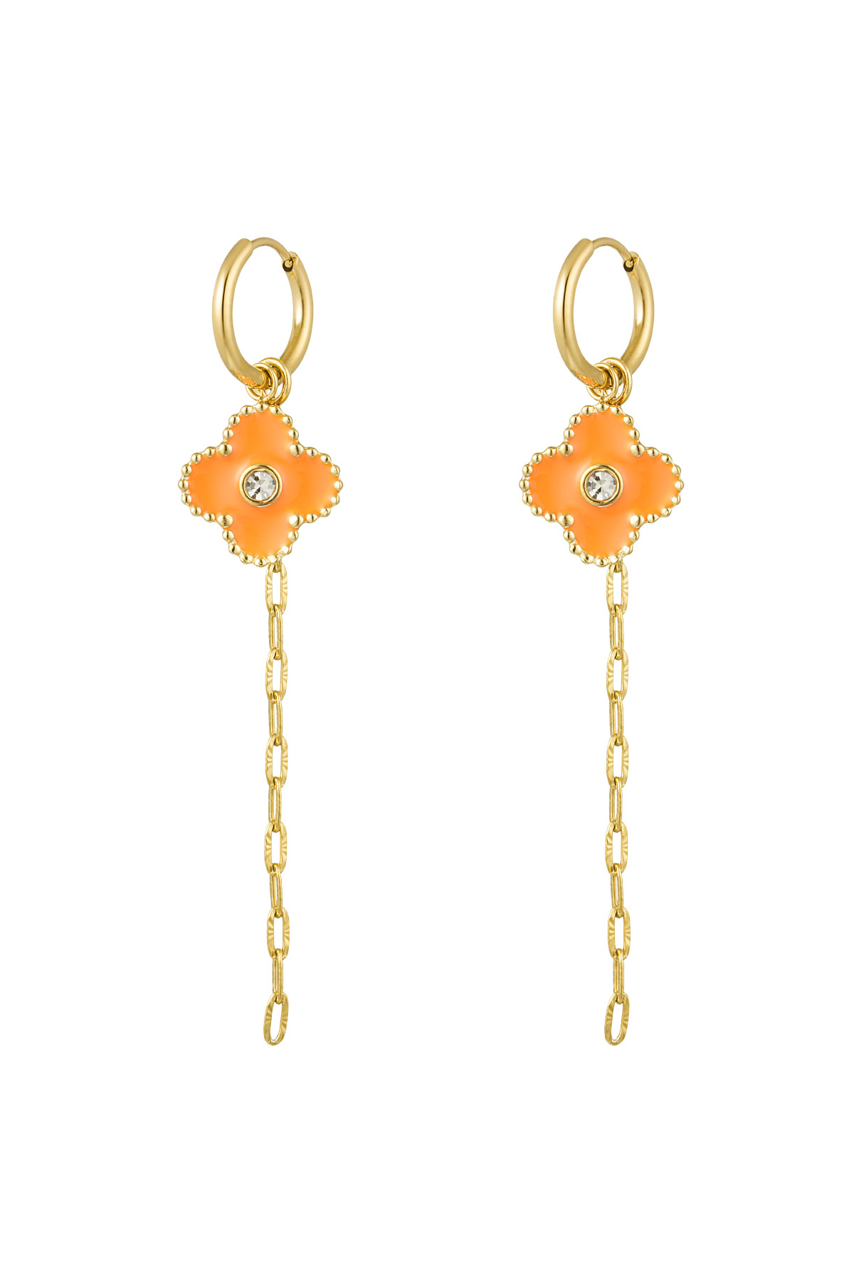 Earring clover with chain orange - gold
