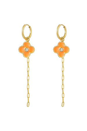 Earring clover with chain orange - gold h5 