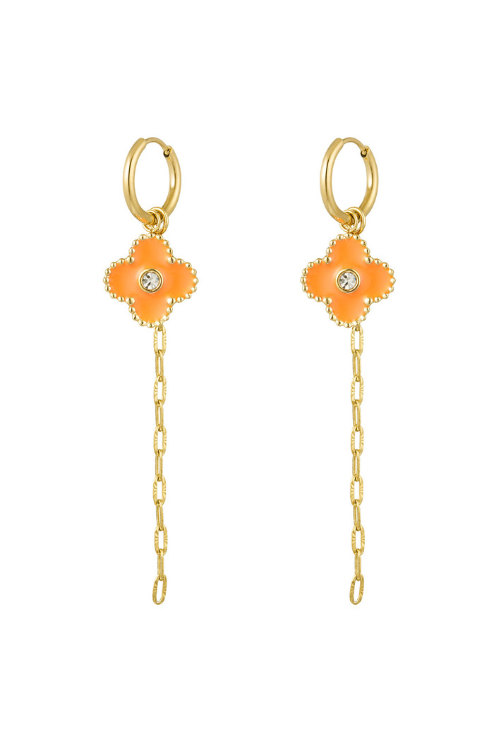Earring clover with chain orange - gold 