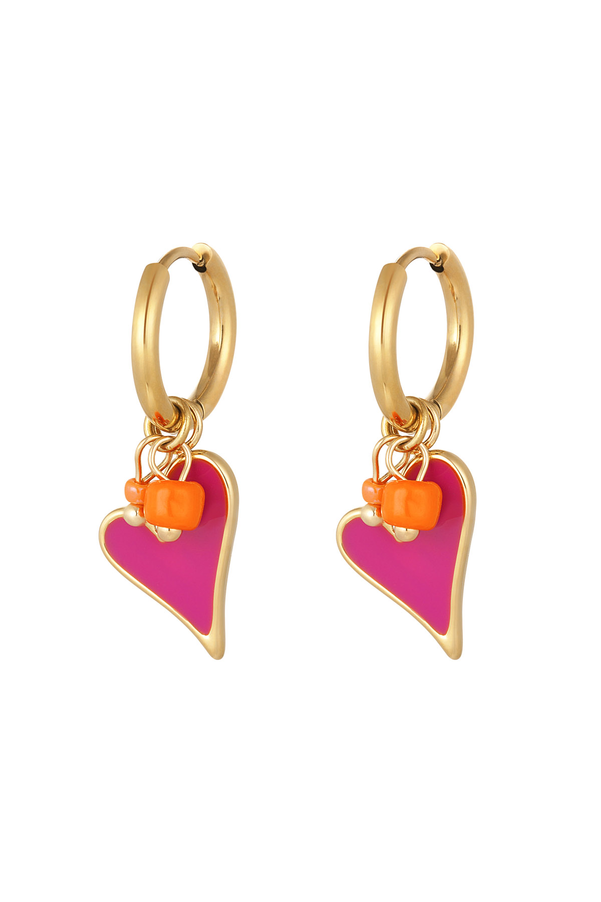 Earring heart with beads pink - gold