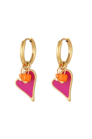 Earring heart with beads pink - gold h5 