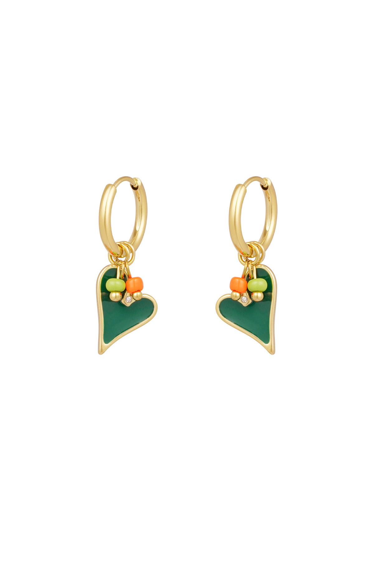 Earrings love song - green gold 