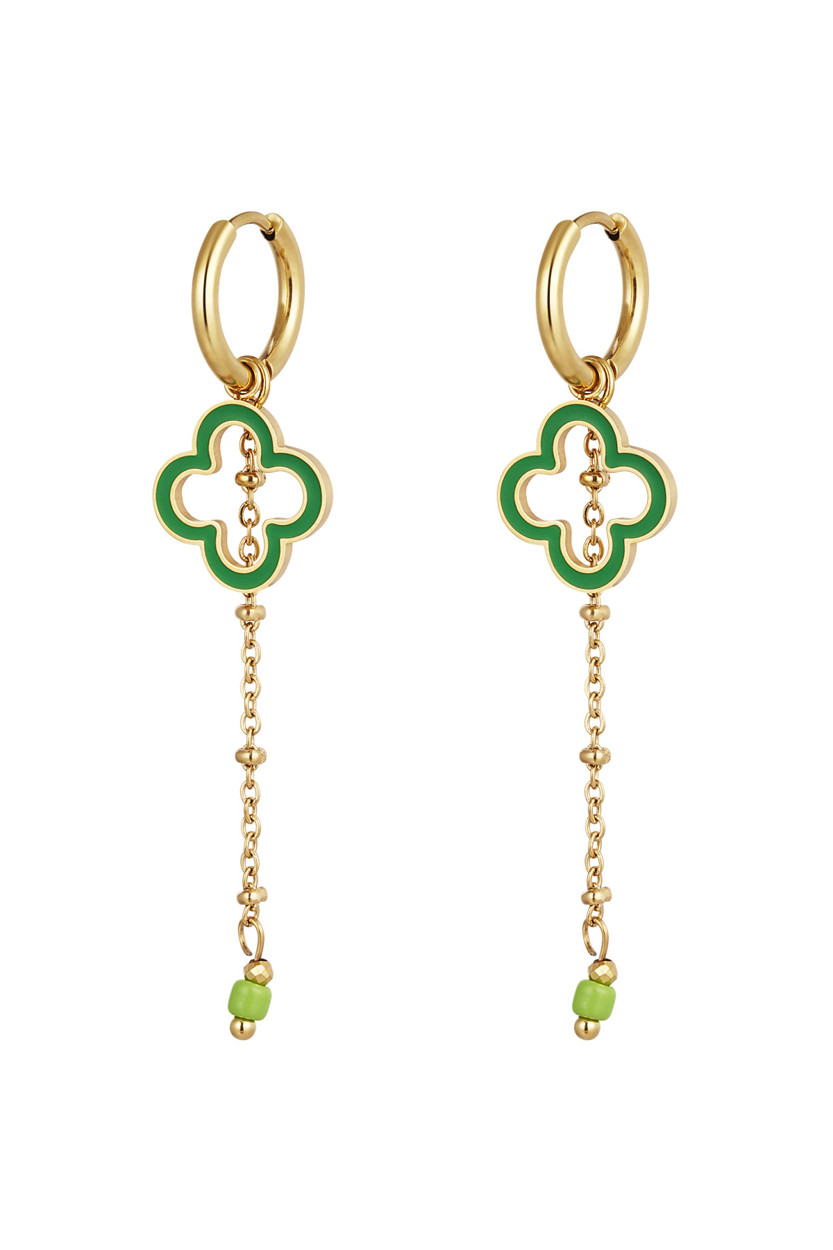 Earrings clover with jargon - Gold color/green