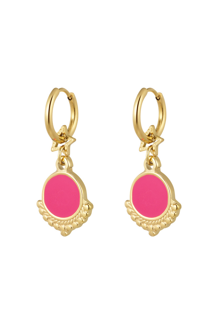 Earring with star and charm pink - gold 